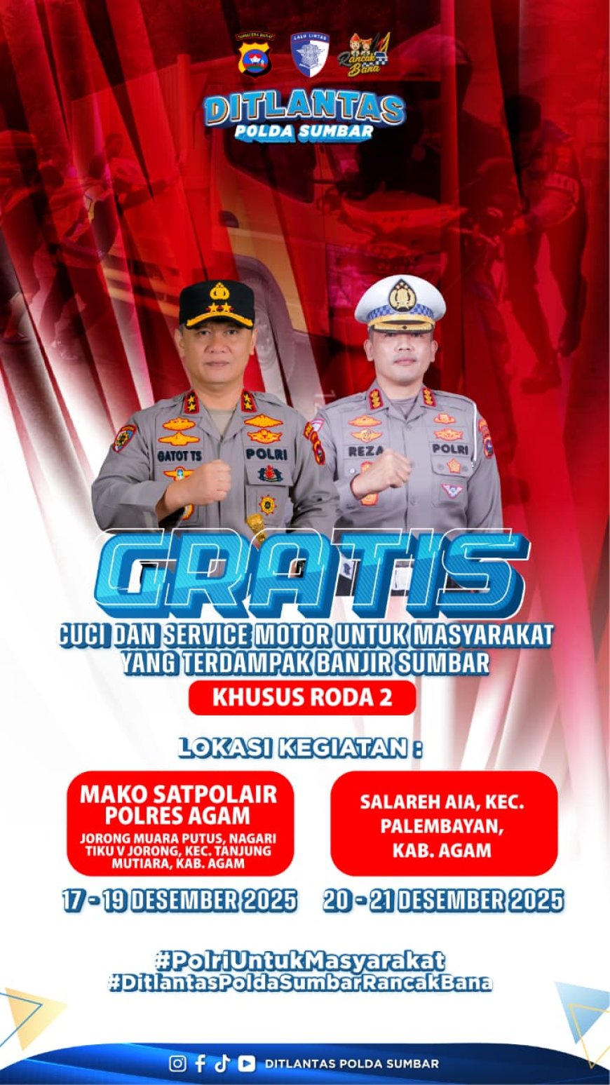 Polisi Sumbar Cuci dan Service Gratis Motor Korban Banjir